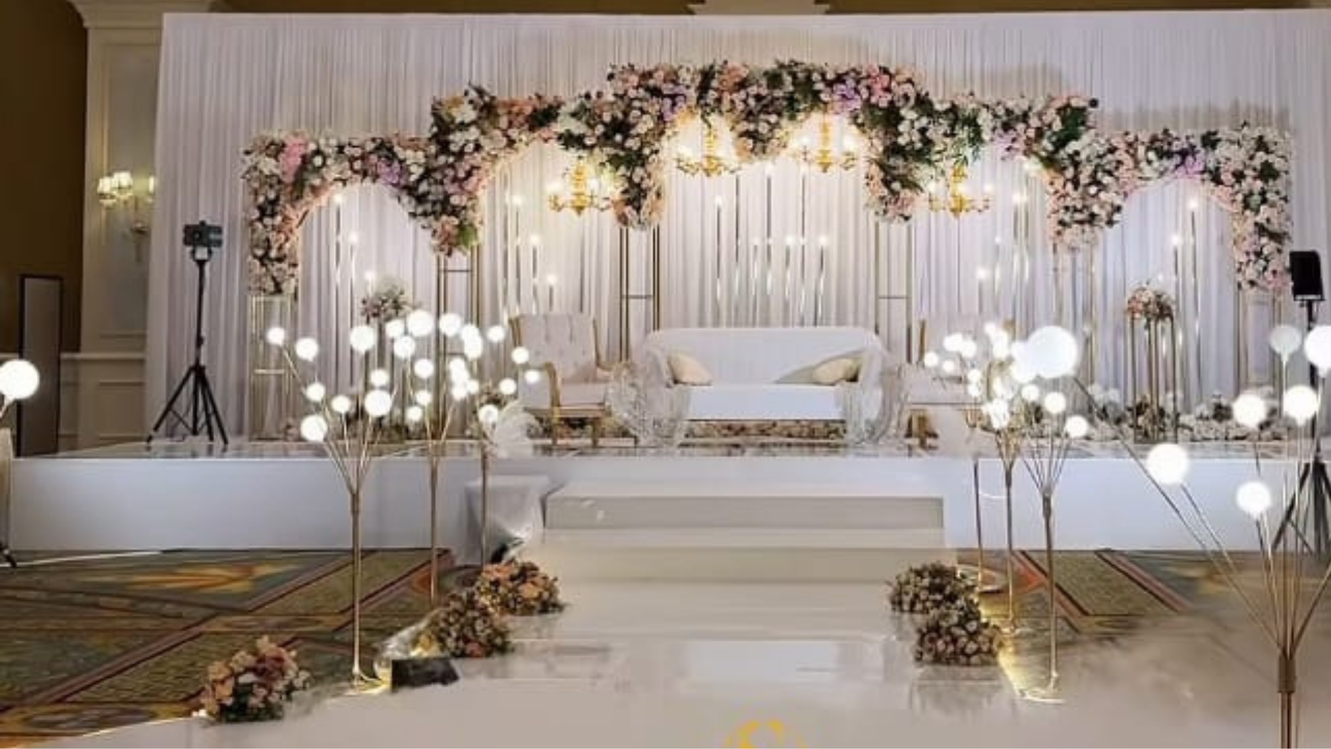 Front Stage with Sofa - Deep Red, Off White & Gold